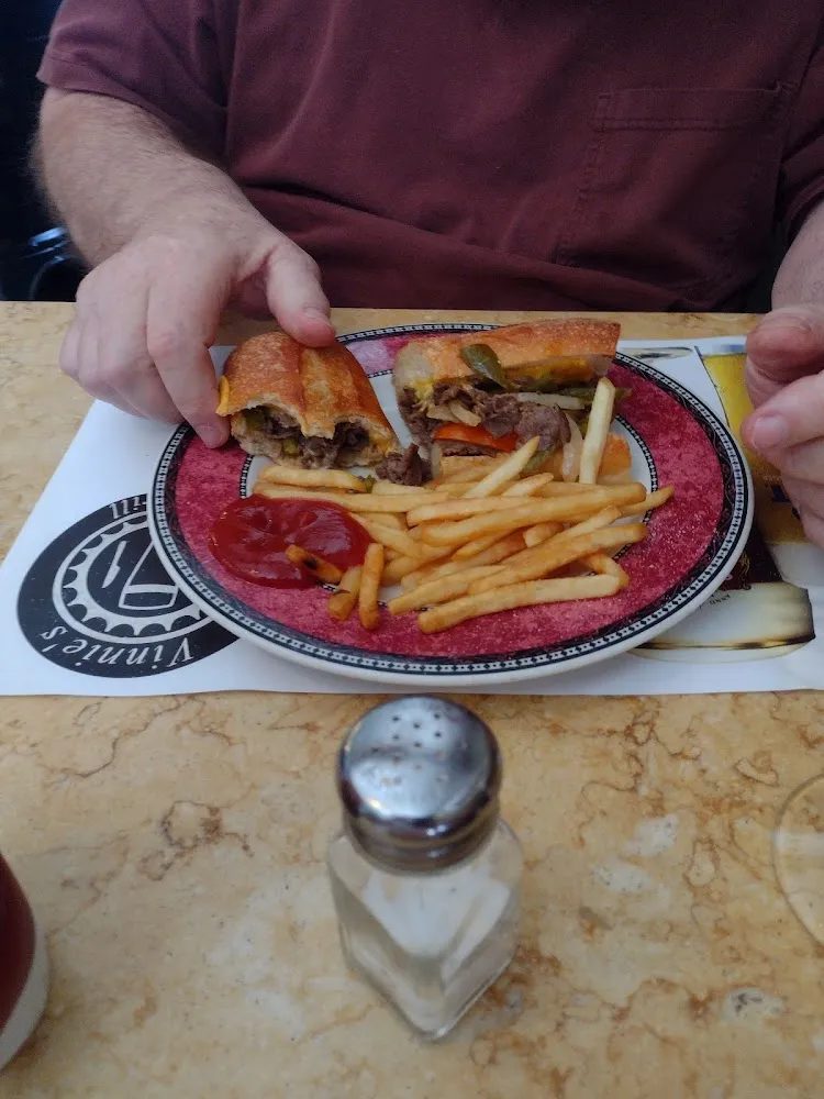 Cheese Steak with Peppers and Onions with a Side of Fries